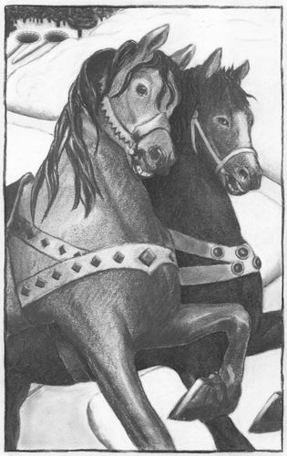 horses illustration from The Stonking Steps